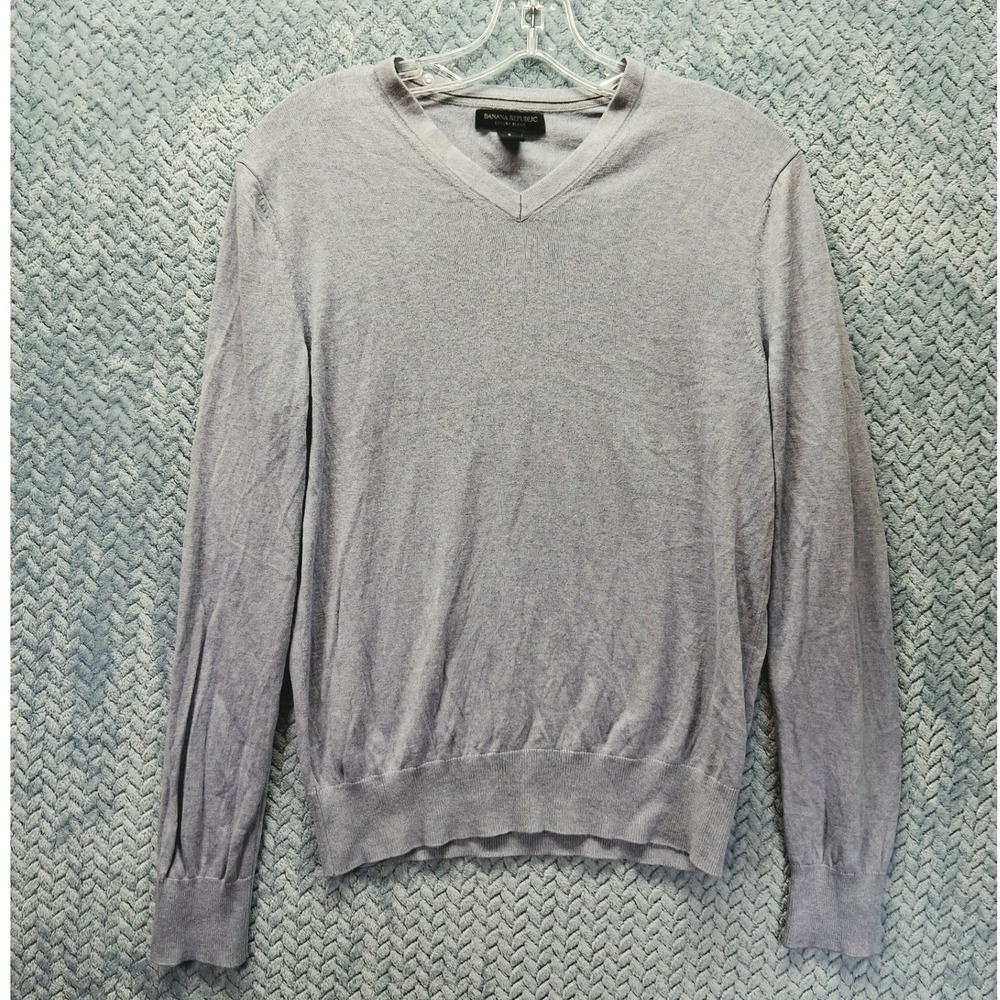 Banana Republic Luxury Blend Silk Cotton Cashmere V-Neck Sweater Light Blue S